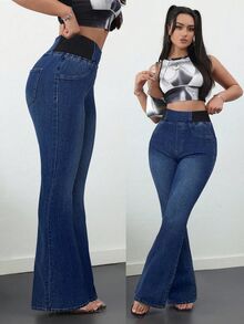 SHEIN Tall 女款牛仔褲，高個女性 - 深色水洗藍 - 查看 3