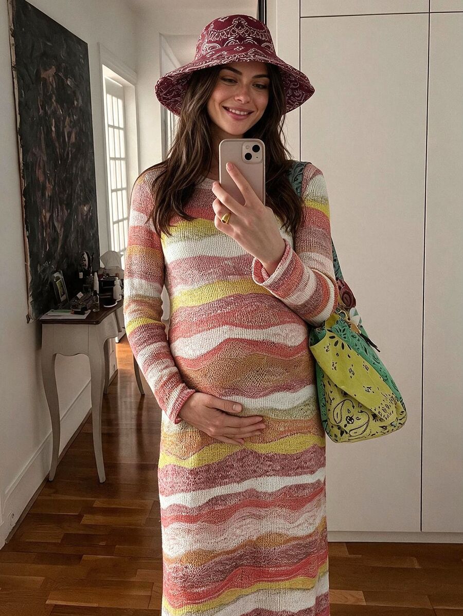 SHEIN Maternity Round Neck Tie-Dye Casual Loose Fashion Long Sleeve Dress Fall - Multicolor - View 1