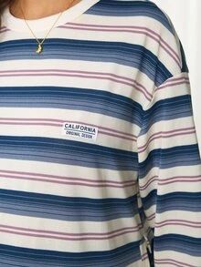 SHEIN Maternity Striped Letter Print Drop Shoulder Long Sleeve Casual Loose Fit T-Shirt Fall - Multicolor - View 8
