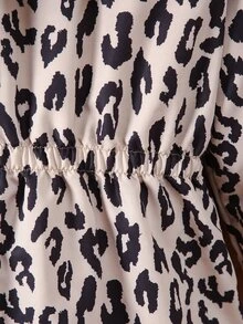 SHEIN 青少年女孩長袖抓絨外套 秋季衣物 豹紋連帽多口袋保暖內裡防風夾克，適合聖誕、秋季 - 彩色 - 查看 7