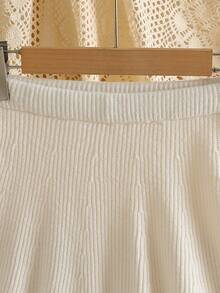 Tween Girl Bow Decor Long Sleeve Top And Skirt Knit Set - White - View 8