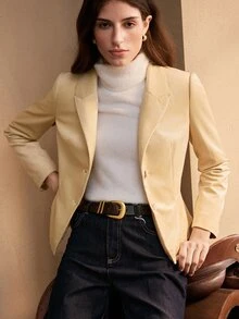 Zovinel Women's Solid Color Velvet Fabric Casual Versatile Commute Travel Blazer,Autumn/Winter - Champagne - View 4