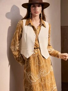 Zovinel Women's Vintage Button Jacquard Long Sleeve Dress,Autumn/Winter - Khaki - View 4