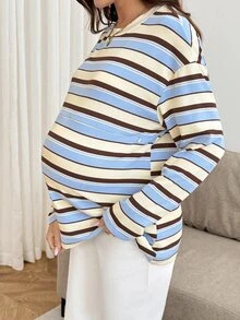 SHEIN Maternity Nursing Striped Colorblock Long Sleeve T-Shirt - Multicolor - View 8