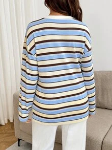 SHEIN Maternity Nursing Striped Colorblock Long Sleeve T-Shirt - Multicolor - View 7