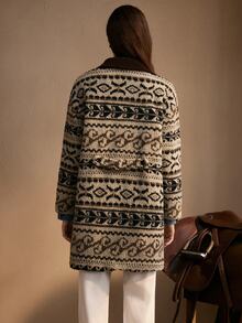 Ria Solene Patterned White Mid-Length Button-Up Women's Jacket - Multicolor - View 2