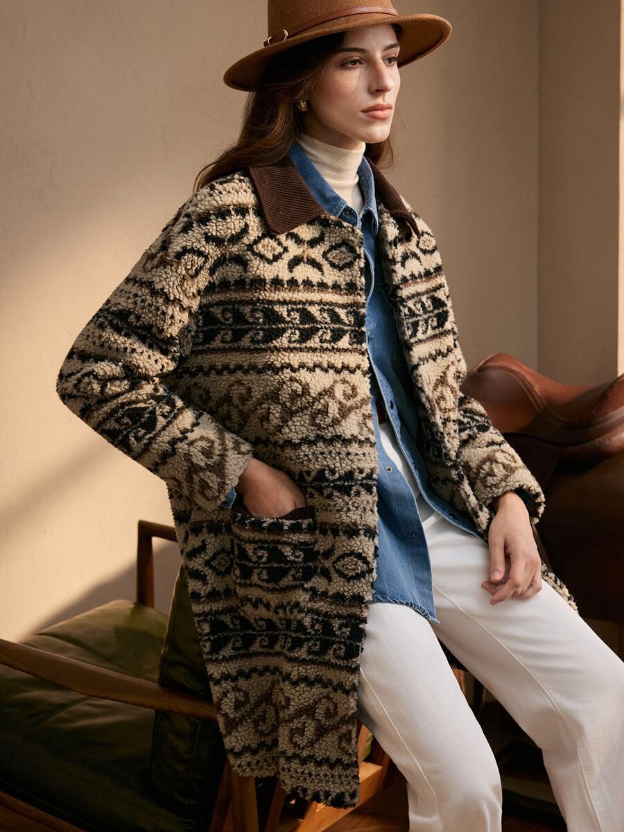 Ria Solene Patterned White Mid-Length Button-Up Women's Jacket - Multicolor - View 1