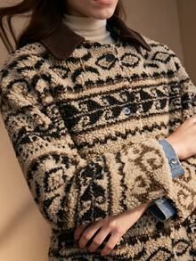 Ria Solene Patterned White Mid-Length Button-Up Women's Jacket - Multicolor - View 6