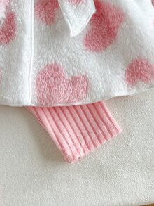3pcs Toddler Baby Girl Vest Top Pants Set Cute Sweet Pink White Heart Sherpa Bow Ribbed Long Sleeve Round Neck Thick Party Fall Christmas Cozy Outfits - Pink - View 8
