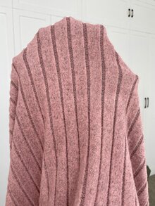 SHEIN CURVE+ 女款大尺碼 22W 素色簡約圓領長袖上衣與長褲兩件套 / 冬季秋季 - 藕粉色 - 查看 3