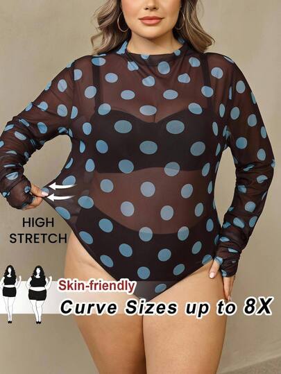 SHEIN CURVE+ بودي سوت نسائي مقاس كبير بنقشة نقاط بولكا للارتداء اليومي الكاجوال