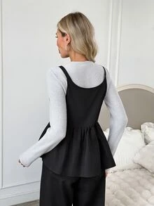 Easowa Bộ 2 áo nữ gồm áo tay dài cổ tròn và áo tank top gấu bèo nhún - Nhiều màu - Xem 7