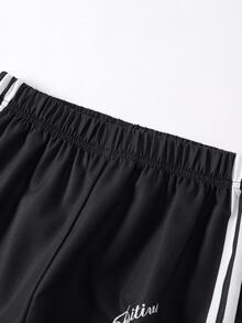 SHEIN 青少年女孩秋季寬腿百搭休閒寬鬆工裝運動長褲，極簡風，返校穿搭，正式工作風，黑色 - 黑色 - 查看 9