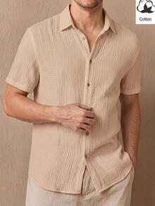 HIMLAND Men's Woven Casual Short Sleeve Shirt Halloween Winter Party Autumn  - Apricot - View 4