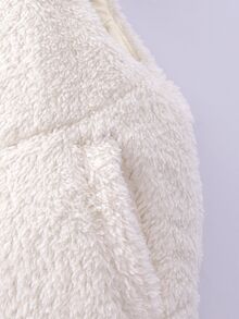 SHEIN 女童米白色抓絨填充背心，秋季服飾，立領拉鍊仿羊羔絨無袖，寬鬆版型柔軟蓬鬆可愛，適合學校社團，端莊大方 - 白色 - 查看 5