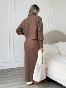 Easowa Women's Solid Color Camisole Dress And Long Sleeve Cardigan Casual Daily 2 Pieces Set - Brown - View 6