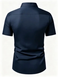 Calvornis Men Solid Button Front Shirt, Formal, Ceremony - Navy Blue - View 2