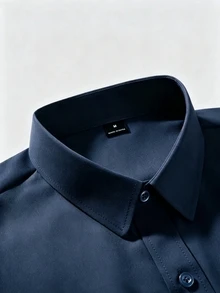 Calvornis Men Solid Button Front Shirt, Formal, Ceremony - Navy Blue - View 5