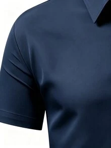 Calvornis Men Solid Button Front Shirt, Formal, Ceremony - Navy Blue - View 6