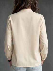 Hansera Floral Embroidered Notch V-Neck Long Sleeve Blouse For Middle-Aged And Elderly Women - Apricot - View 4