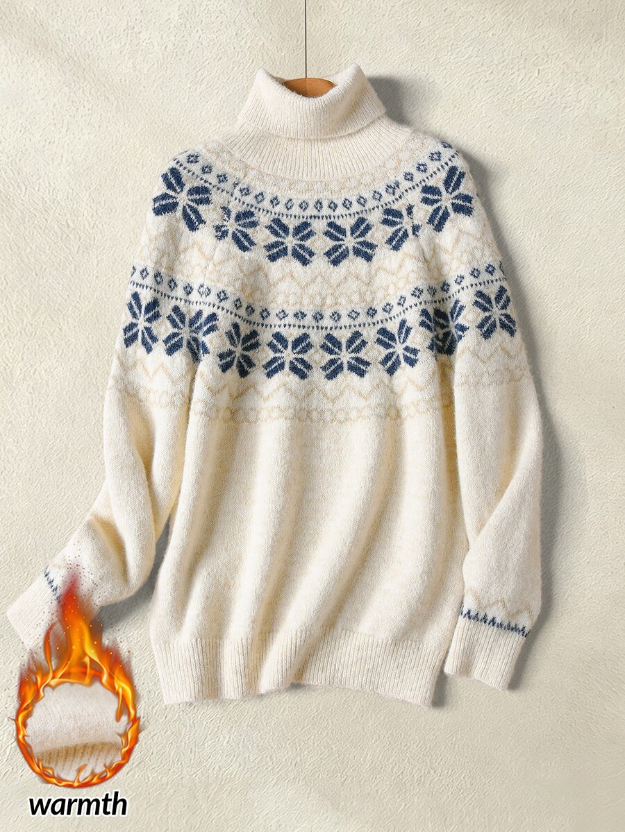 Rusticease Women Fall Winter Sweater Women Fair Isle Patchwork Geometric Pattern Round Neck Long Sleeve Sweater Thanksgiving Formal Going Out Autumn Casual Wool