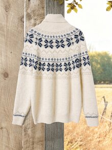 Rusticease Women Fall Winter Sweater Women Fair Isle Patchwork Geometric Pattern Round Neck Long Sleeve Sweater Thanksgiving Formal Going Out Autumn Casual Wool - Multicolor - View 3