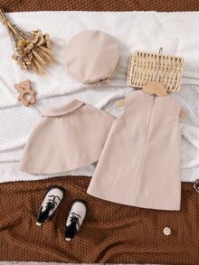 SHEIN Baby Girl Solid Color Bow Decor Shawl & Sleeveless Dress With Hat Cute Outfit - Pink - View 2