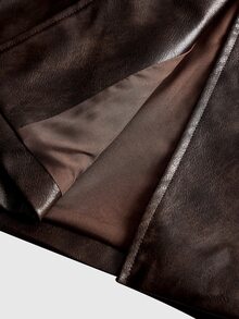 ROMWE Jaket Panjang Sedang Motif Kulit Patchwork Vintage Y2K Musim Gugur/Dingin - Coklat - View 14