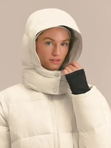 GLOWMODE Snow Day Convertible Puffer Jacket With Detachable Hood & Sleeves, Hood-To-Bag Design & Thumbhole Cuffs Fall Winter Outdoor Wear - Pearl White - View 6