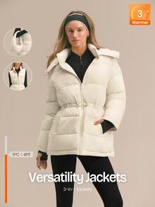 GLOWMODE Snow Day Convertible Puffer Jacket With Detachable Hood & Sleeves, Hood-To-Bag Design & Thumbhole Cuffs Fall Winter Outdoor Wear - Pearl White - View 1
