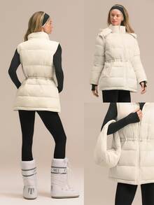 GLOWMODE Snow Day Convertible Puffer Jacket With Detachable Hood & Sleeves, Hood-To-Bag Design & Thumbhole Cuffs Fall Winter Outdoor Wear - Pearl White - View 10