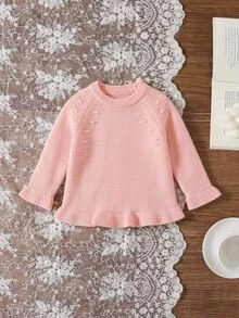 SHEIN Baby Girls Sweaters, Fashionable Round Neck Sweater, Fall Thick Chunky Knit, Christmas Strawberry Pattern Jacquard Pullover, Light Pink Fairy - Pink - View 9