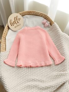 SHEIN Baby Girls Sweaters, Fashionable Round Neck Sweater, Fall Thick Chunky Knit, Christmas Strawberry Pattern Jacquard Pullover, Light Pink Fairy - Pink - View 2