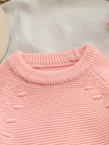 SHEIN Baby Girls Sweaters, Fashionable Round Neck Sweater, Fall Thick Chunky Knit, Christmas Strawberry Pattern Jacquard Pullover, Light Pink Fairy - Pink - View 3