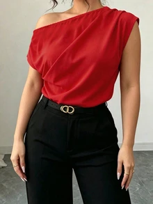 Elenzga 优雅通勤度假风休闲宽松大码女式衬衫，面料舒适，适合春、夏、秋季穿着。 - 紅色 - 查看 7