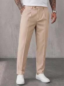 Manfinity RebelGame Men's Button Half-Placket Double Pocket Pleated Slim Fit Casual Versatile Suit Pants Halloween Christmas Winter Party Autumn  - Apricot - View 1