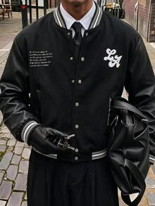 FRESIVO 男士字母印花休閒百搭日常穿著長袖夾克 - 黑色 - 查看 5