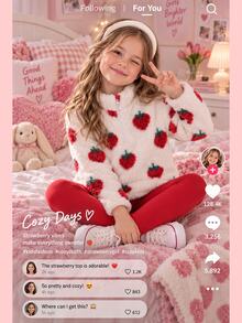 SHEIN Genkimix Kids 女童秋冬新款抓絨刺繡字母半拉鍊高領長袖上衣，下擺弧形設計 - 彩色 - 查看 4