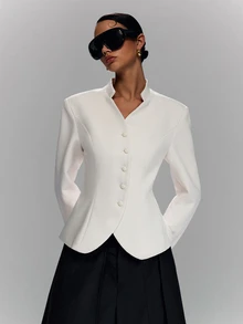 LYSMO 2026 New Arrive Minimalism Spring/Summer Women's Solid Color Long Sleeve Single-Breasted Elegant Blazer - Beige - View 4