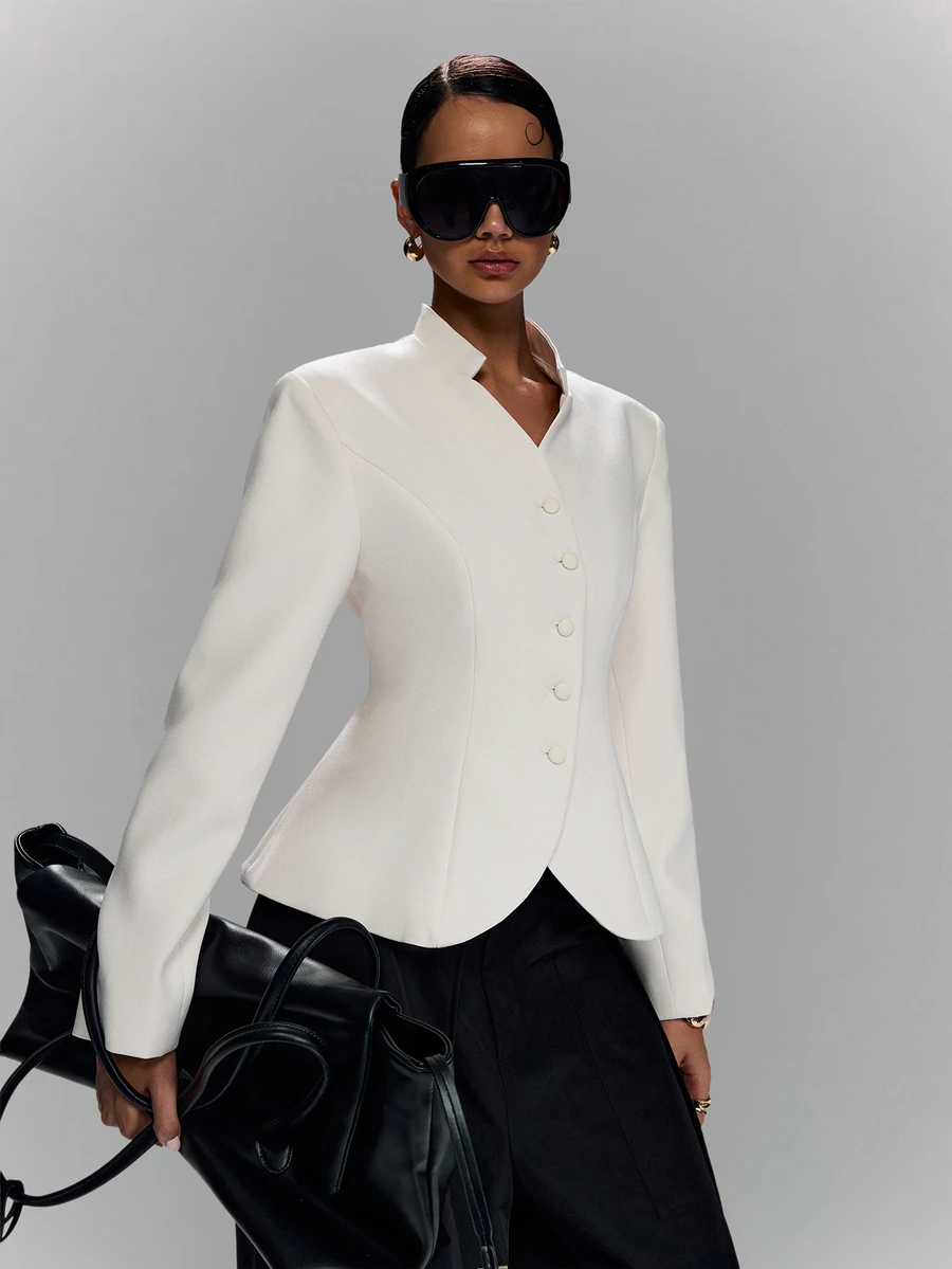 LYSMO 2026 New Arrive Minimalism Spring/Summer Women's Solid Color Long Sleeve Single-Breasted Elegant Blazer - Beige - View 1