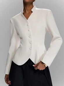 LYSMO 2026 New Arrive Minimalism Spring/Summer Women's Solid Color Long Sleeve Single-Breasted Elegant Blazer - Beige - View 5
