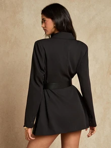 SHEIN Glamour Women's Solid Color Casual Classy Business Professional Versatile Commute Night Out Travel Office Going Out Blazer Jacket Black Fall - Black - View 2