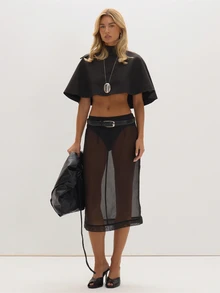 Black Sheer Organza Midi Skirt Everyday Casual Chic New Season Elegant Romantic Museyn Feminina - Black - View 1