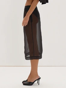 Black Sheer Organza Midi Skirt Everyday Casual Chic New Season Elegant Romantic Museyn Feminina - Black - View 3