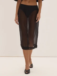 Black Sheer Organza Midi Skirt Everyday Casual Chic New Season Elegant Romantic Museyn Feminina - Black - View 2