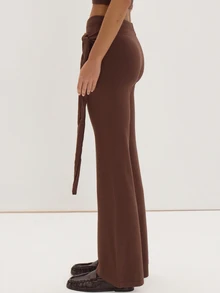 Brown Knit Tie Detail Flared Pants Everyday Casual Chic Date Night New Season Elegant Party Romantic Museyn Feminina - Coffee Brown - View 3