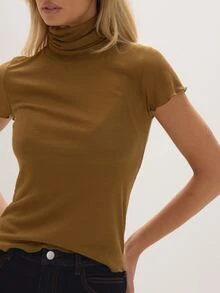 Mustard Sheer High Neck Top Everyday Casual Chic Date Night New Season Elegant Party Romantic Museyn Feminina - Bronze - View 5
