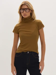 Mustard Sheer High Neck Top Everyday Casual Chic Date Night New Season Elegant Party Romantic Museyn Feminina - Bronze - View 1
