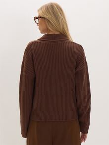 MUSEYN Chocolate Brown Knit Chunky Cardigan Everyday Casual Chic Date Night New Season Cosy Elegant - Chocolate Brown - View 4