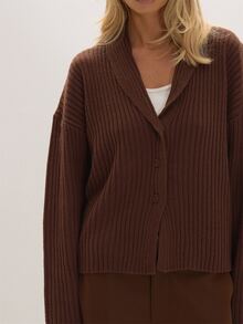 MUSEYN Chocolate Brown Knit Chunky Cardigan Everyday Casual Chic Date Night New Season Cosy Elegant - Chocolate Brown - View 5